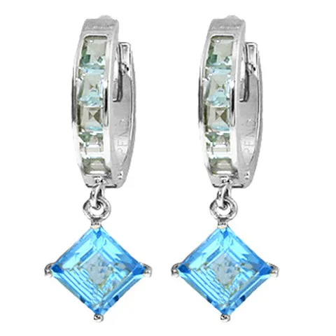 4.4 Carat 14K Solid Yellow Gold Hoop Earrings Dangling Blue Topaz