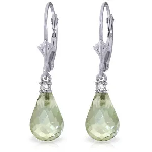 4.6 Carat 14K Solid White Gold Leverback Earrings Diamond Green Amethyst