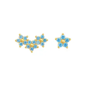 925 Silver Blue Flower CZ Diamond Double Sided Earrings