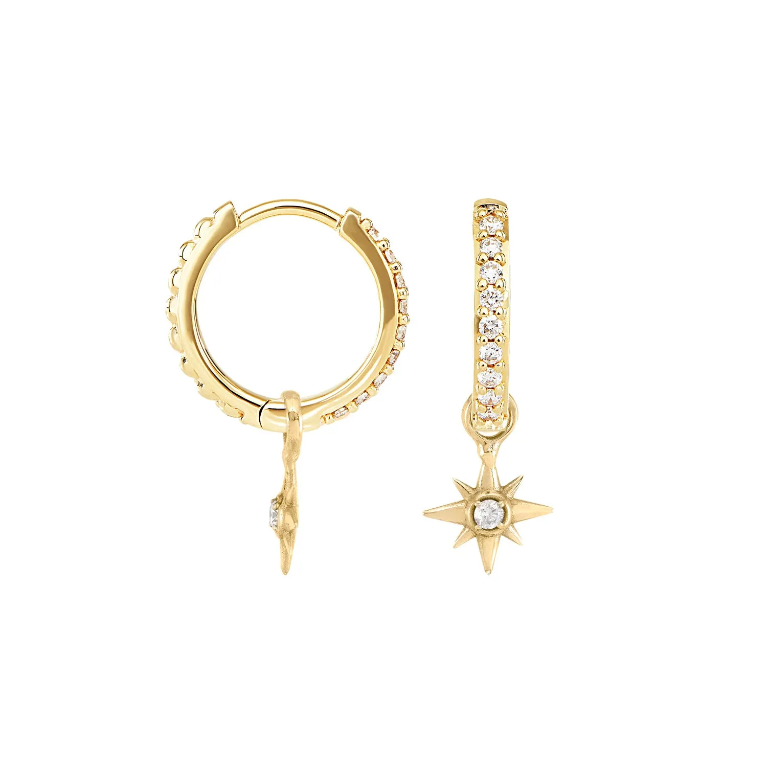 9k Gold & Diamond North Star Ear-Hoop Drops