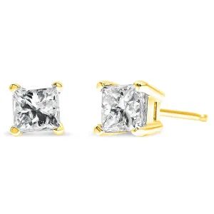 AGS Certified 0.40 Cttw Princess-Cut Square Diamond 4-Prong Solitaire Stud Earrings in 14K Yellow Gold (P-Q Color, I1-I2 Clarity)