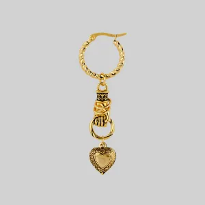 ALL OF ME. Hand Grasping Heart Earrings - Gold