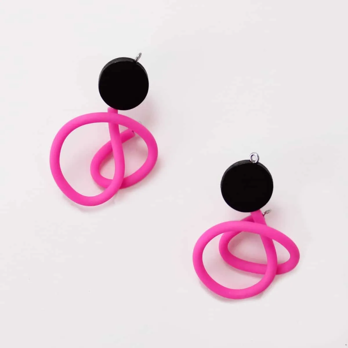 Artistic Black and Pink Rubber Tubing Post Dora Earrings