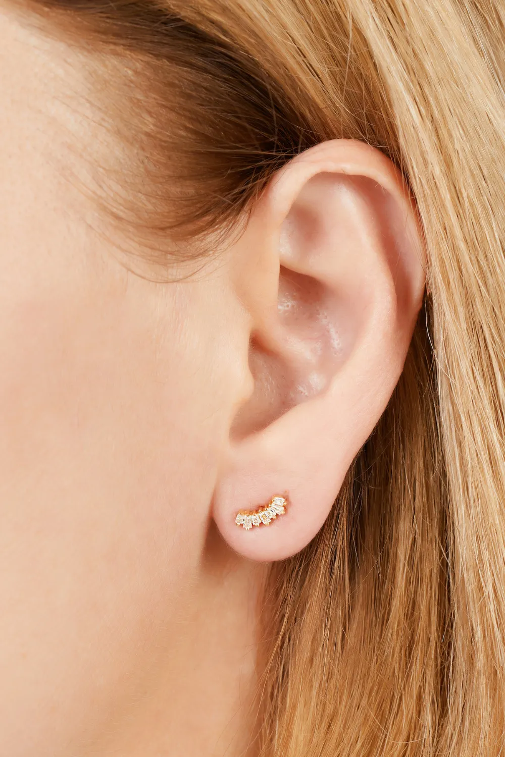 Baguette gold vermeil stud earring