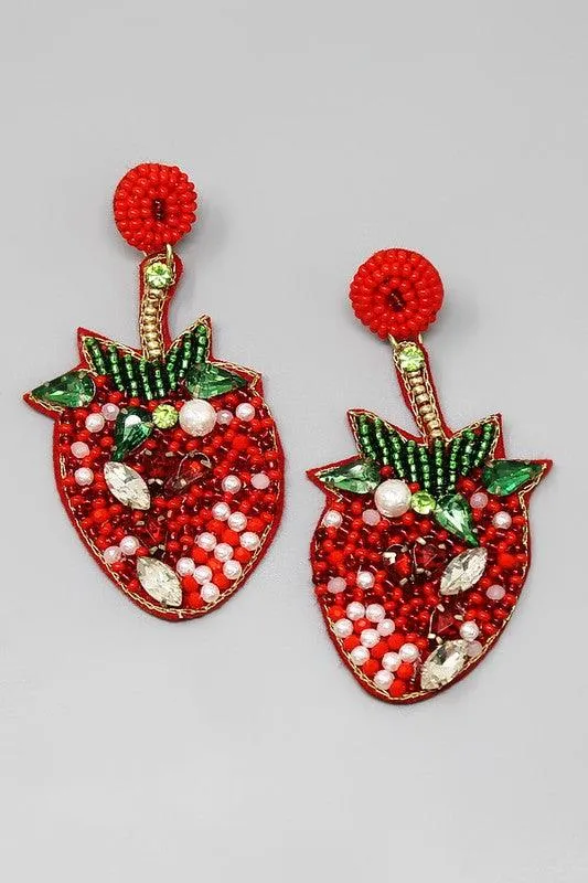 Beaded strawberry earrings in various styles