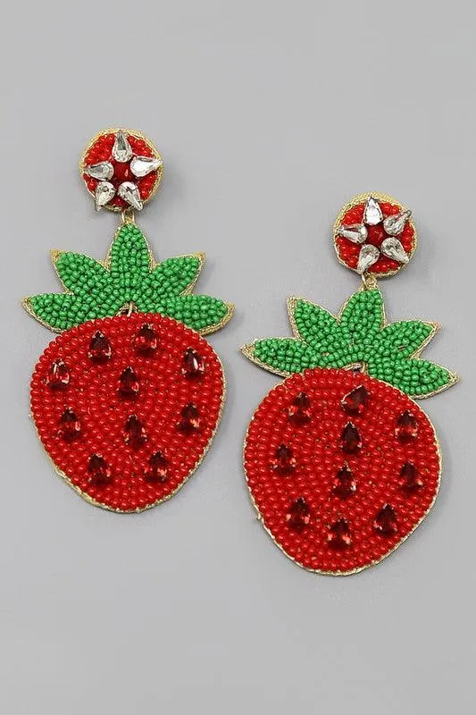 Beaded strawberry earrings in various styles