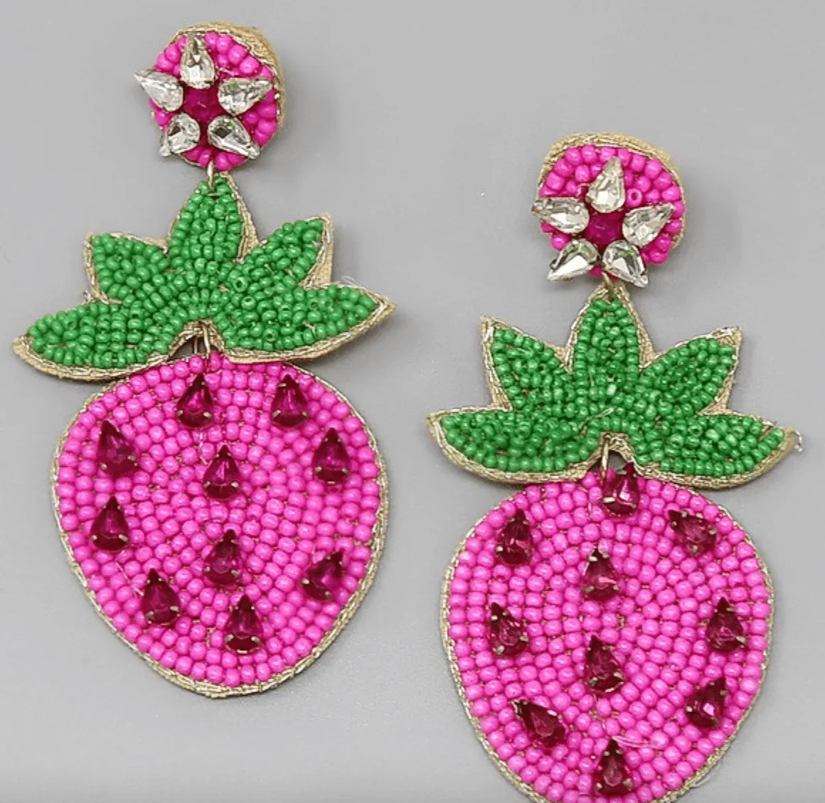 Beaded strawberry earrings in various styles