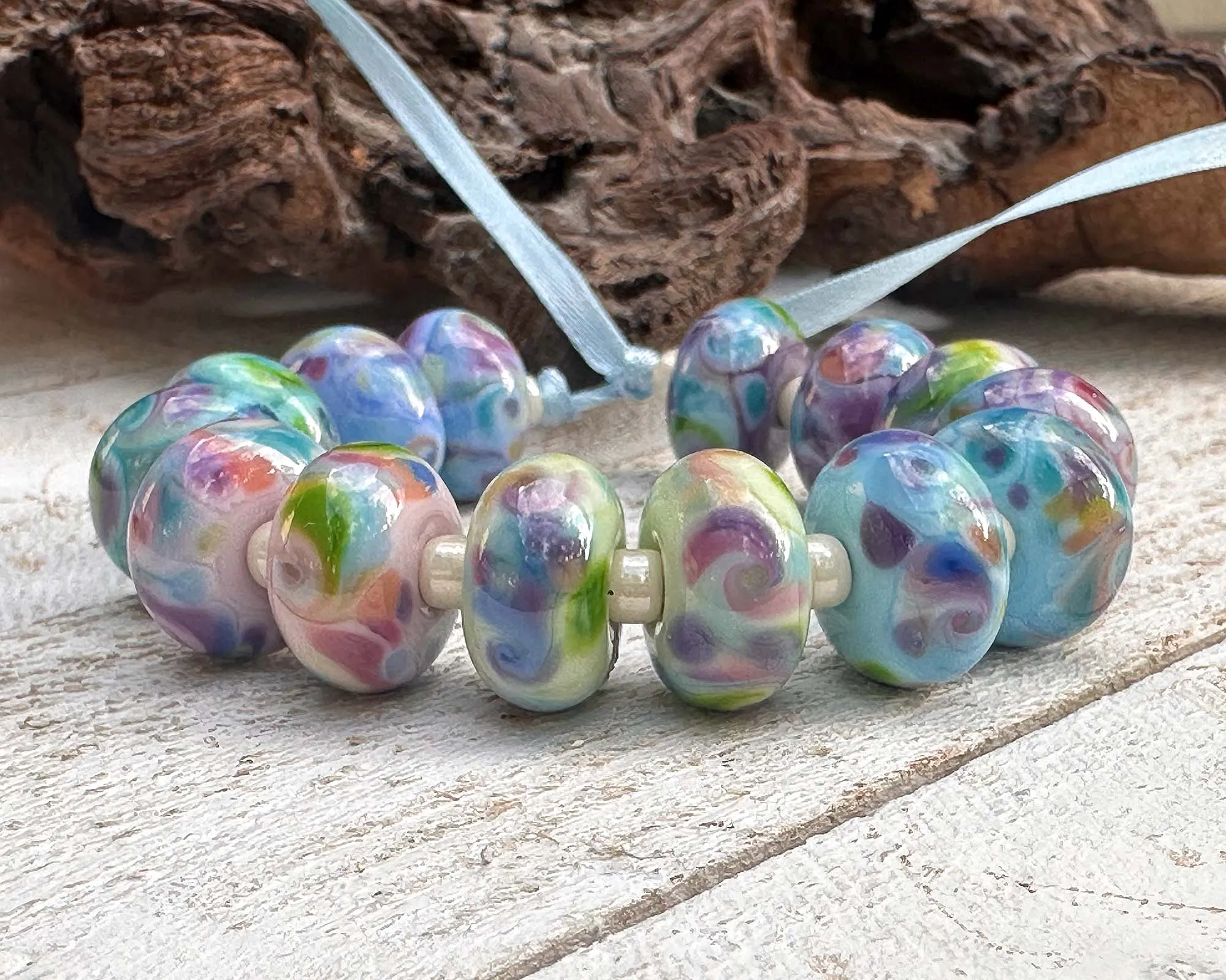 Candy Bouquet Blues Lampwork Beads Set SRA