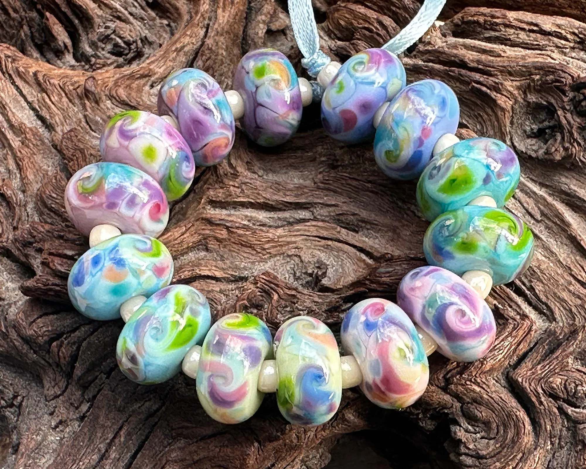 Candy Bouquet Blues Lampwork Beads Set SRA