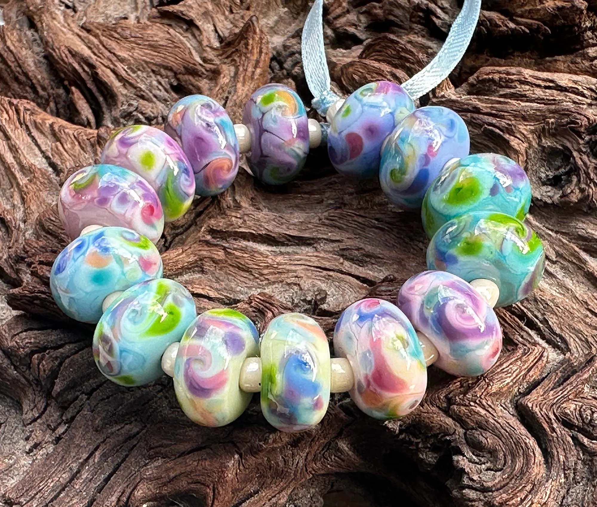 Candy Bouquet Blues Lampwork Beads Set SRA