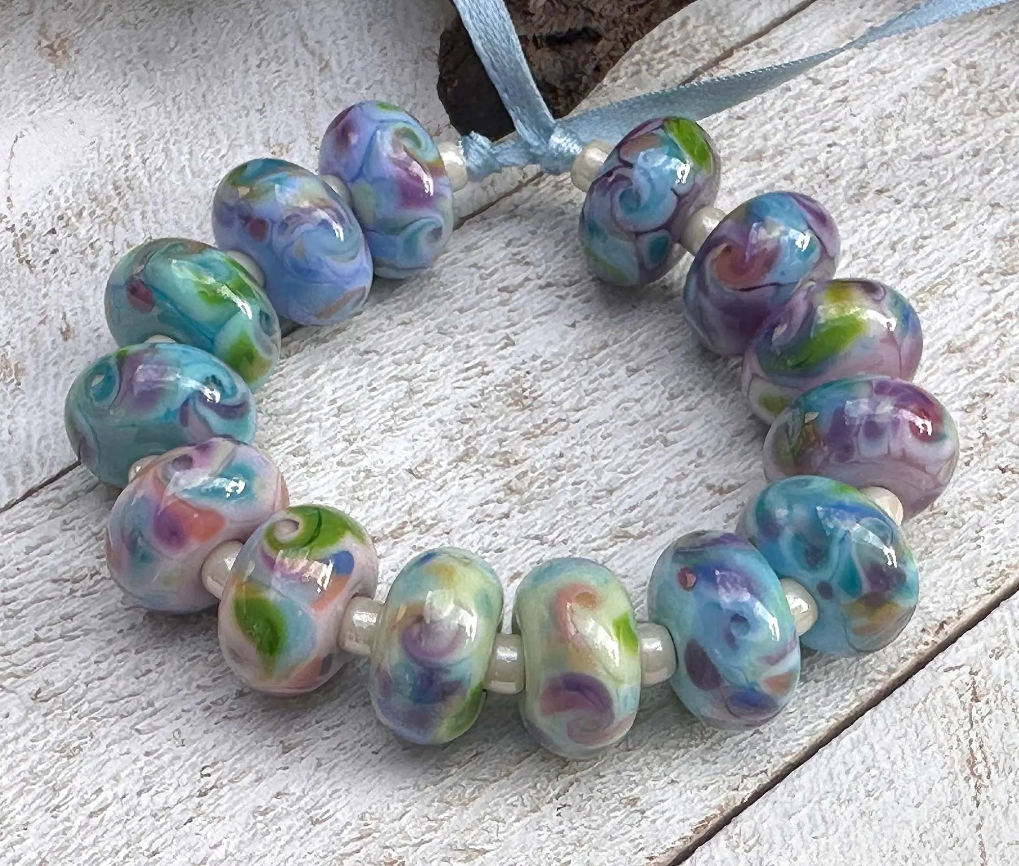 Candy Bouquet Blues Lampwork Beads Set SRA