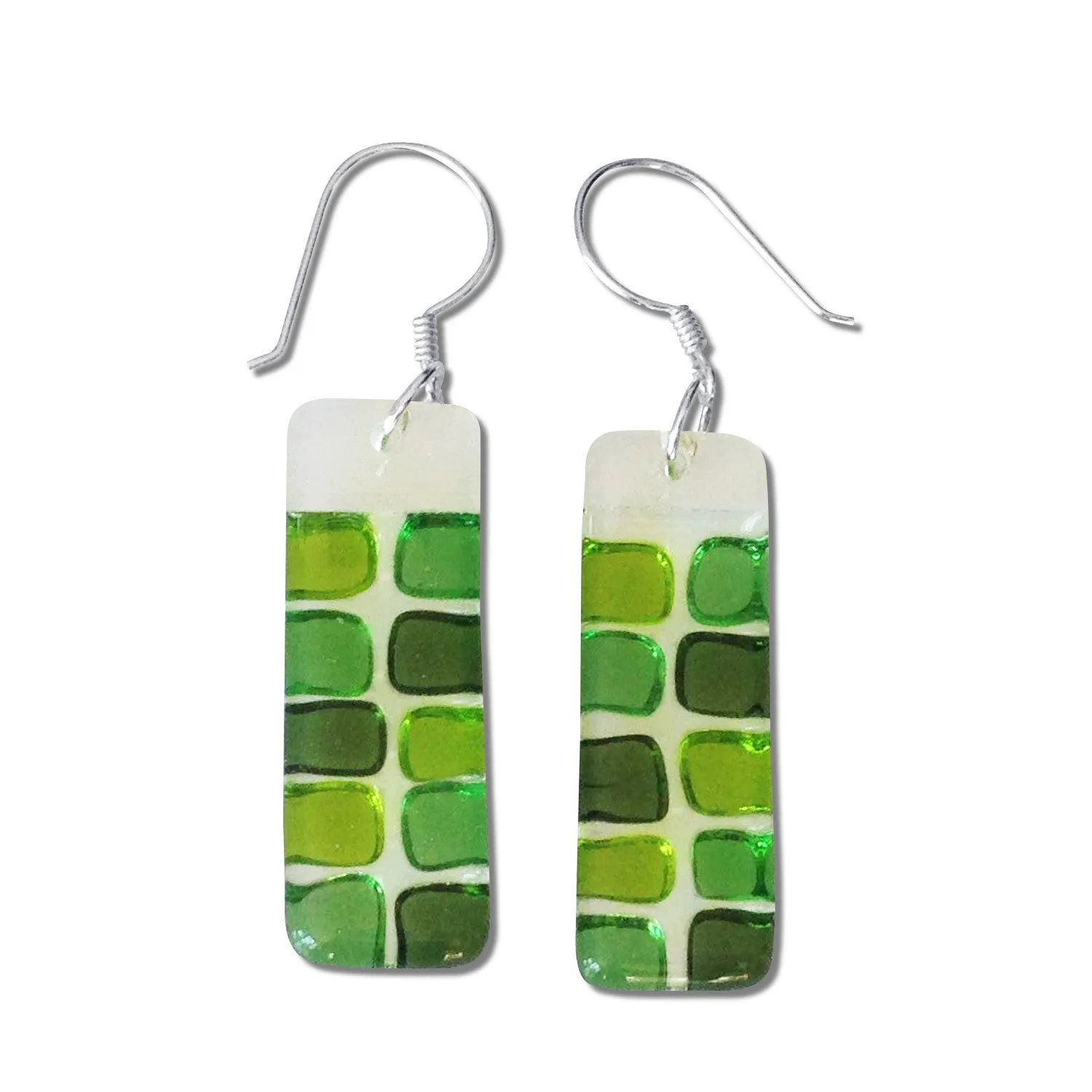 Checkerboard Glass Earrings - Green