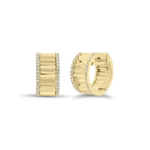 Diamond Wide Ridged Huggie Earrings