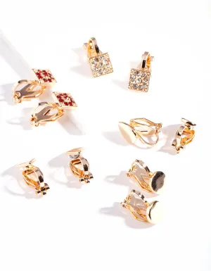 Gold Geometric Clip-On Earring 5-Pack