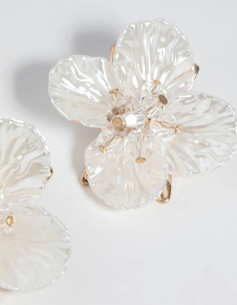 Gold Large Pearlised Flower Earrings