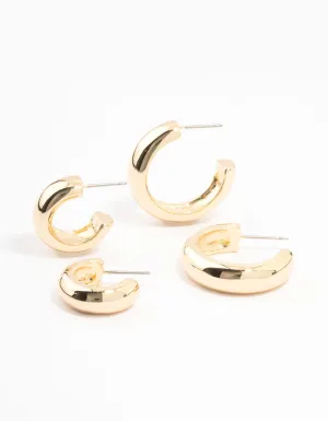 Gold Plated Chunky Hoop Earrings 2-Pack