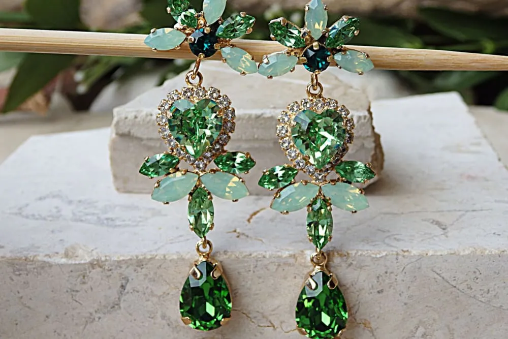 Green heart earrings