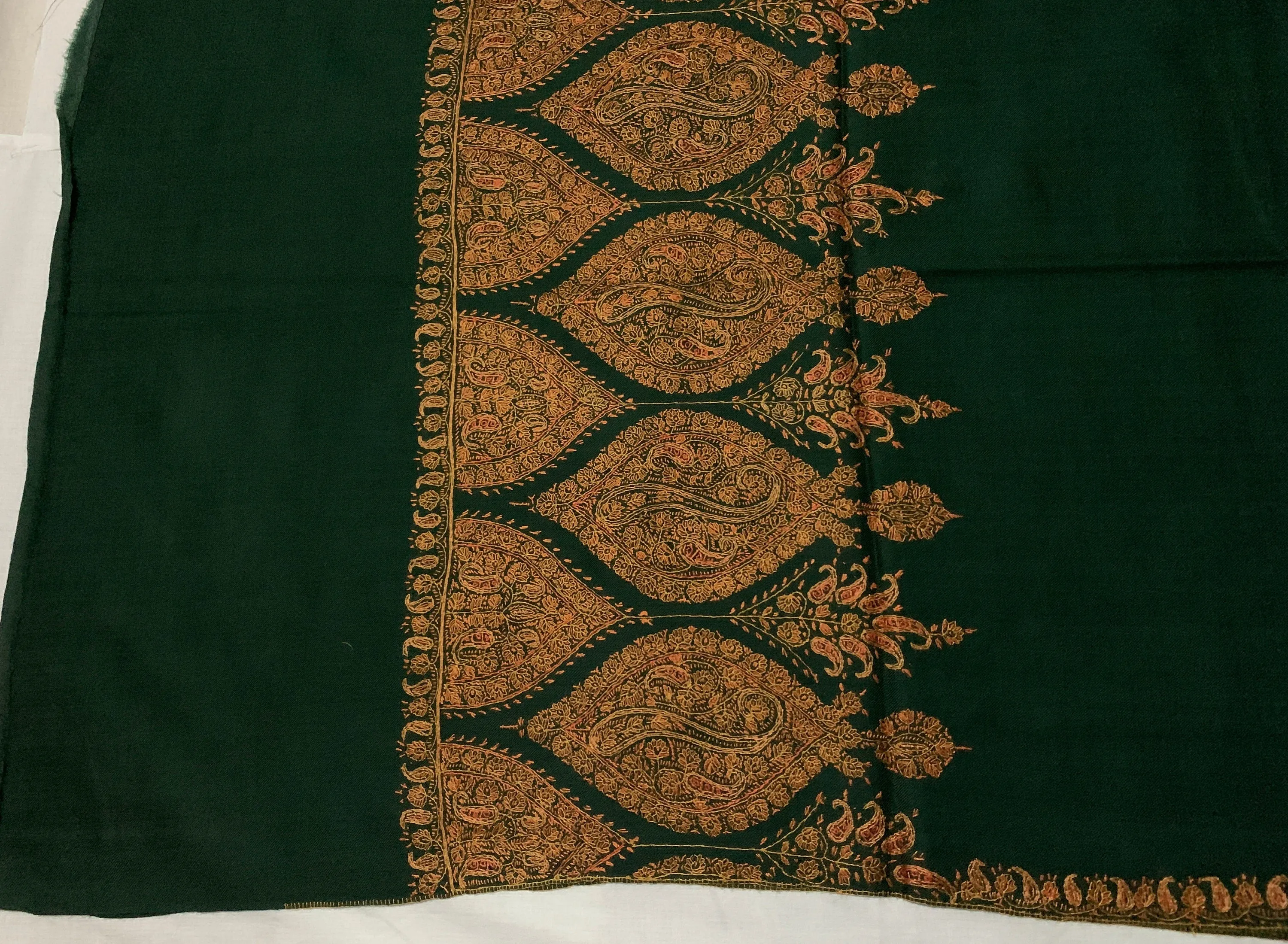 Green Woollen Shawl Hand Embroidered in Kashmir