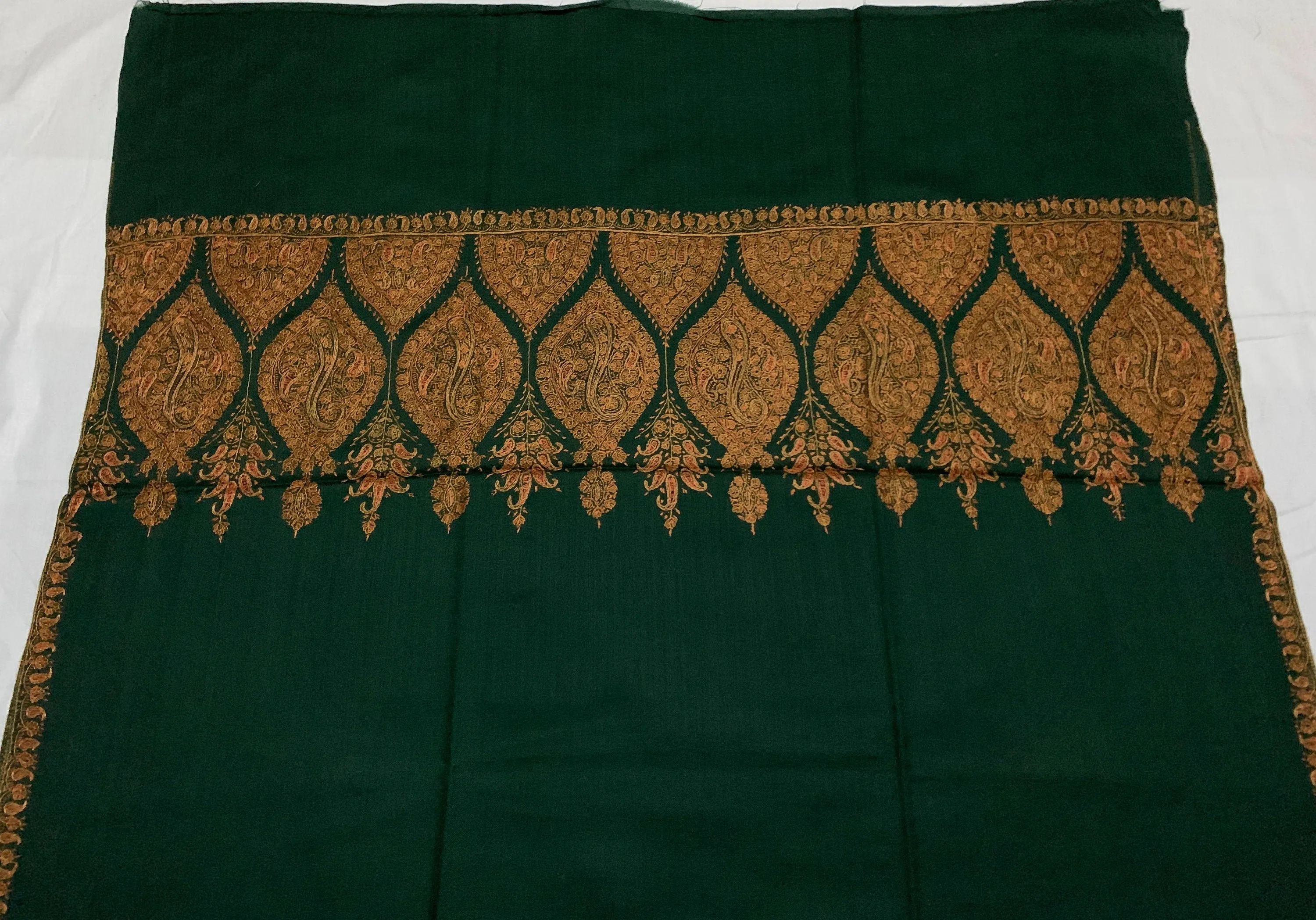 Green Woollen Shawl Hand Embroidered in Kashmir