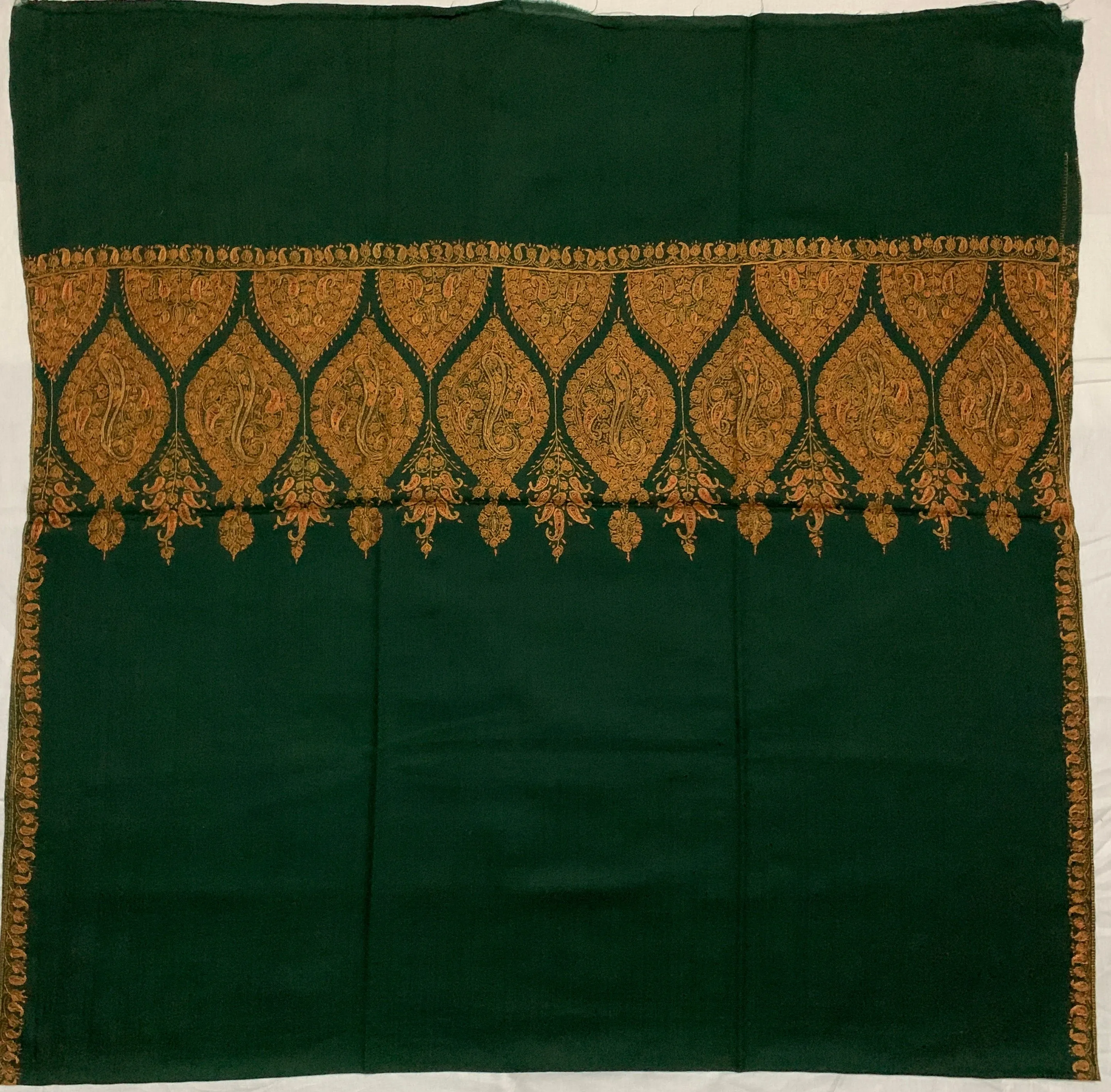 Green Woollen Shawl Hand Embroidered in Kashmir