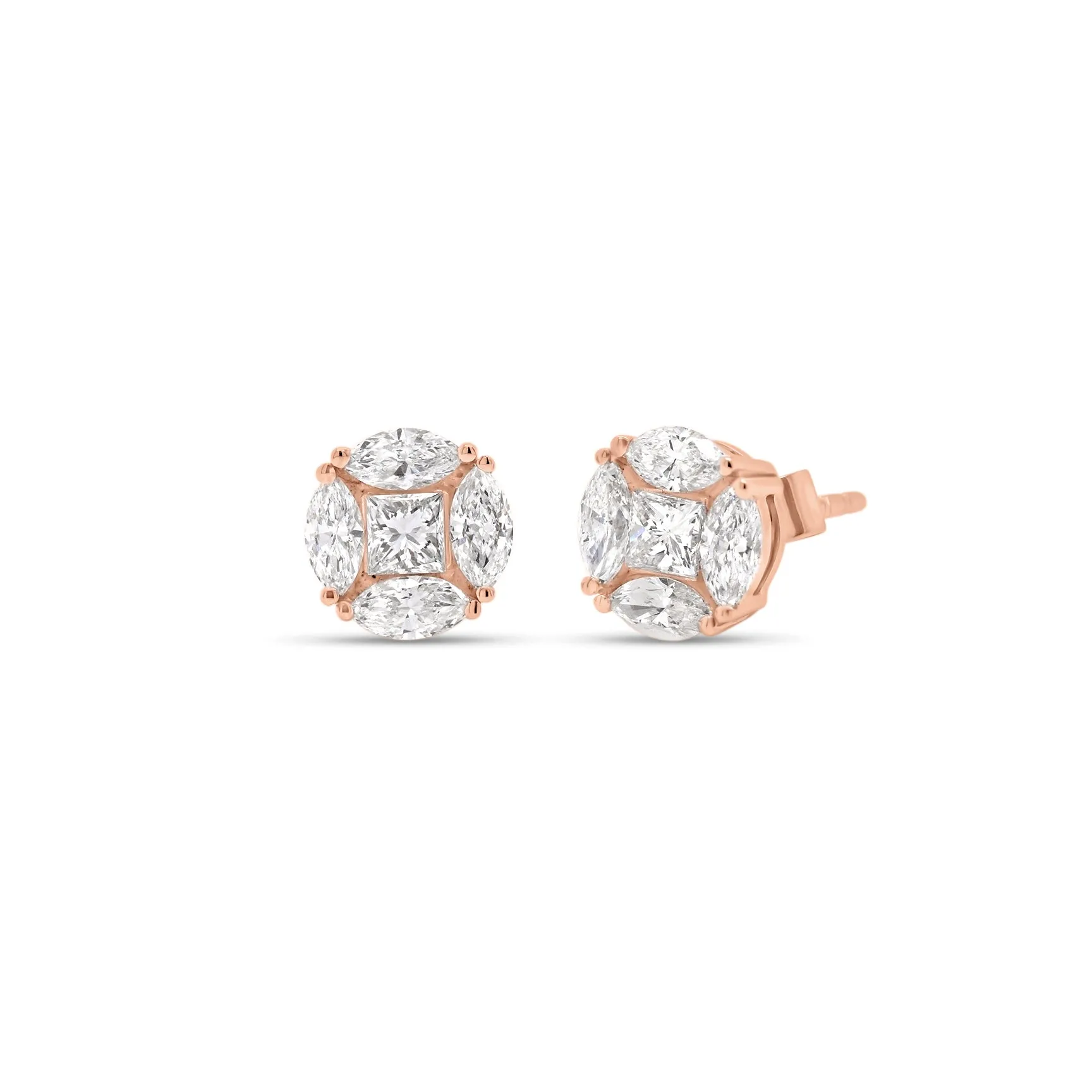 Marquise & Princess-Cut Diamond Stud Earrings