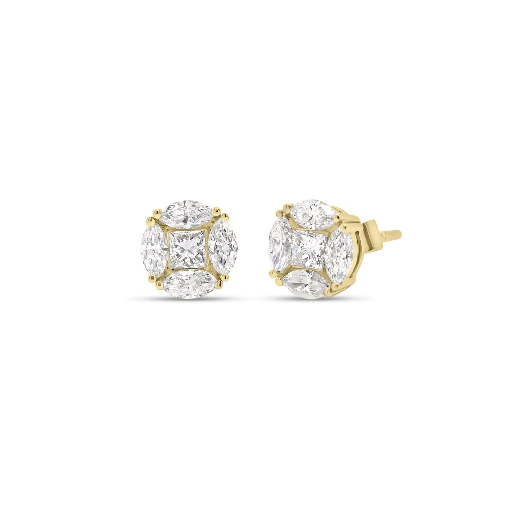 Marquise & Princess-Cut Diamond Stud Earrings