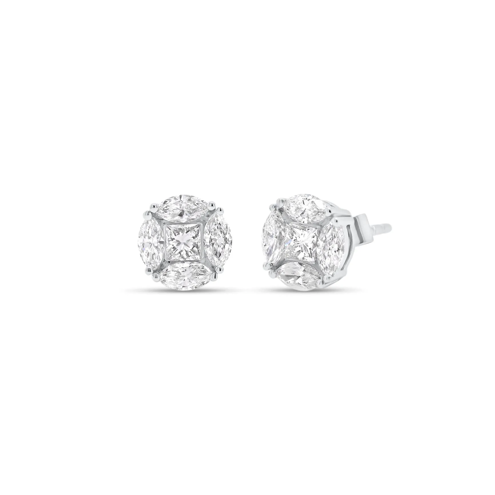 Marquise & Princess-Cut Diamond Stud Earrings