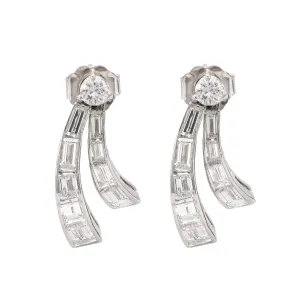 Mid Century 3 Carat Total Weight Diamond Platinum Fan Earrings