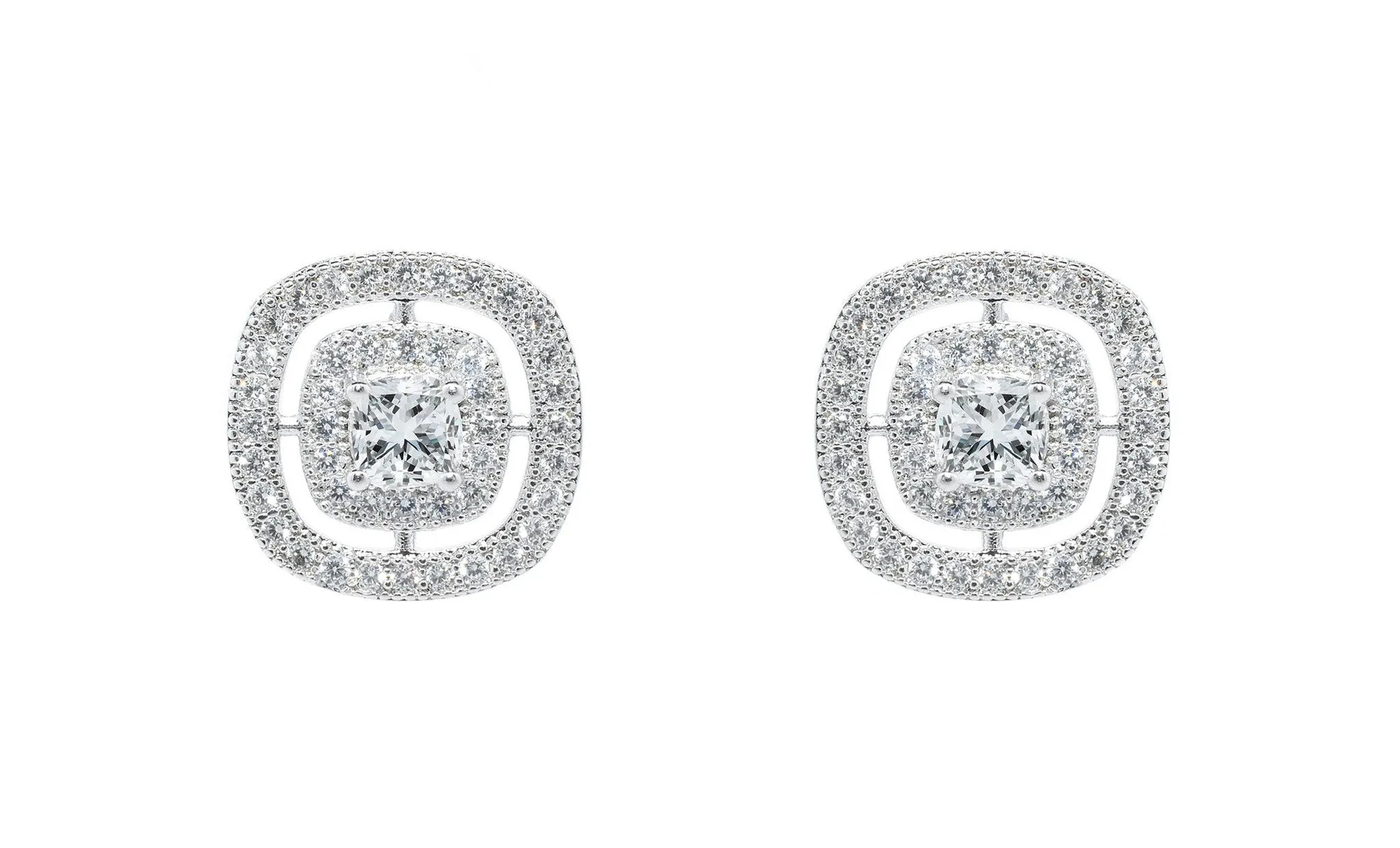 Noelle 18k White Gold Plated Halo Crystal Stud Earrings