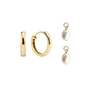 Pearl Charm Huggie Hoop Earrings Gift Set