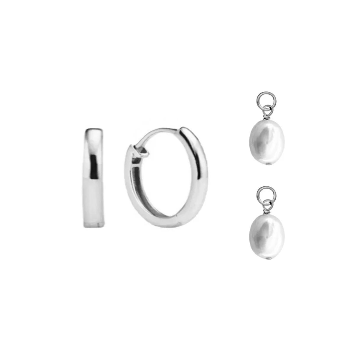 Pearl Charm Huggie Hoop Earrings Gift Set