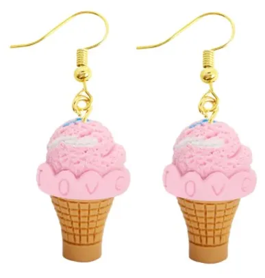 Pink Cone Ice Cream Dangle Earrings | Ice Cream Charm Drop Earrings | Pink Scoop Ice Cream Earrings