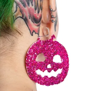 Pink Glitter Pumpkin Hoop Earrings