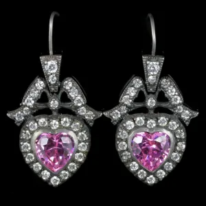 Pink Heart Paste Silver Earrings