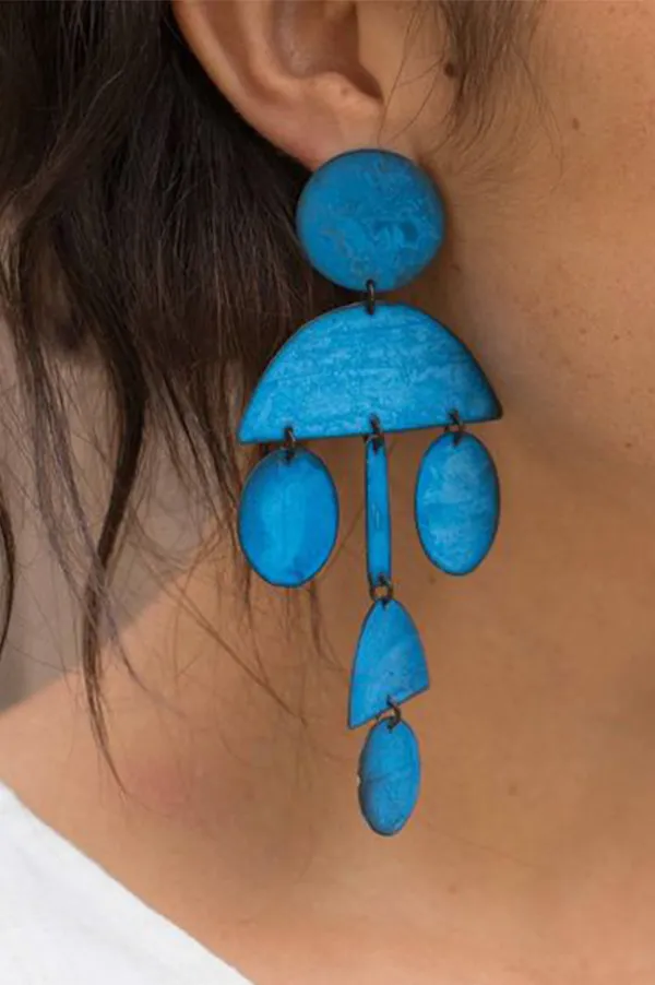 Pom Pom Blue Earrings