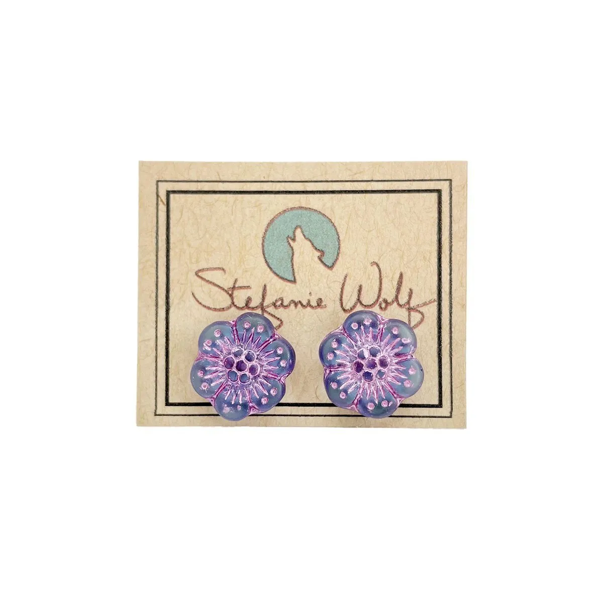 Purple Wild Rose Flower Stud Earrings