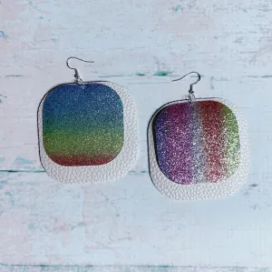 Rainbow Glitter & Pink Shimmer Leather Earrings