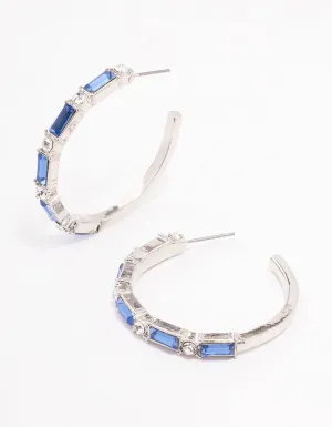 Rhodium Baguette Medium Hoop Earrings