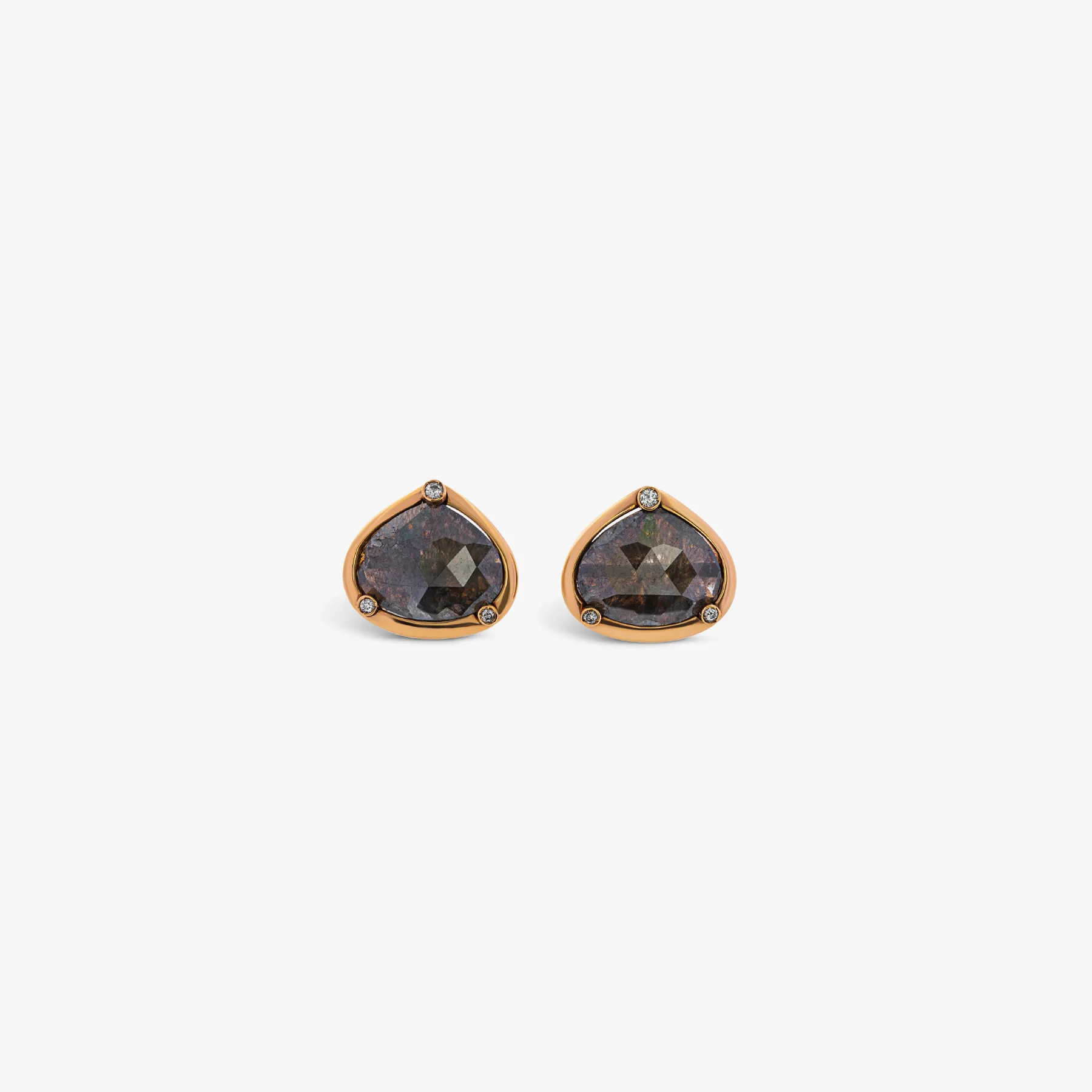 Rose cut pear stud earrings in 18K rose gold and grey diamonds