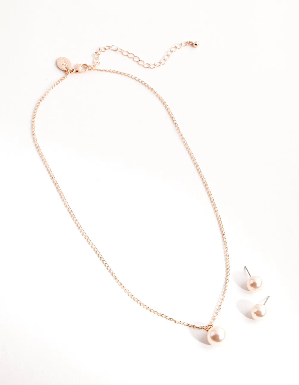 Rose Gold Pink Pearl Earring & Necklace Pack