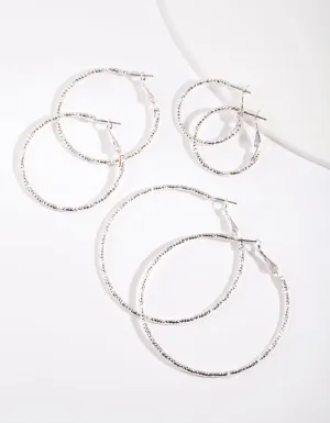 Silver Textured Hoop Earring Pack