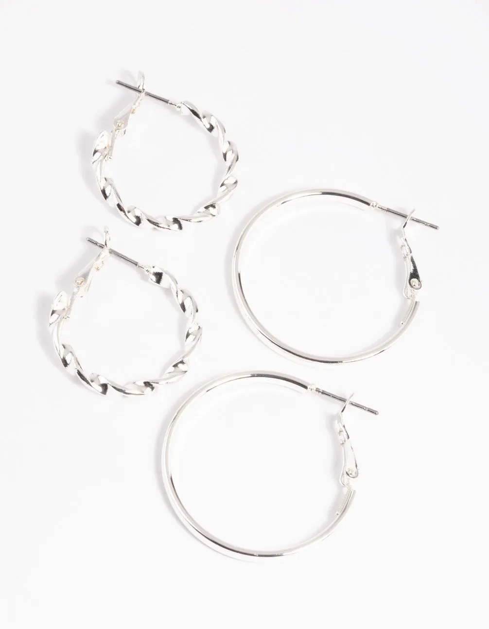 Silver Twisted Hoop Earring Set