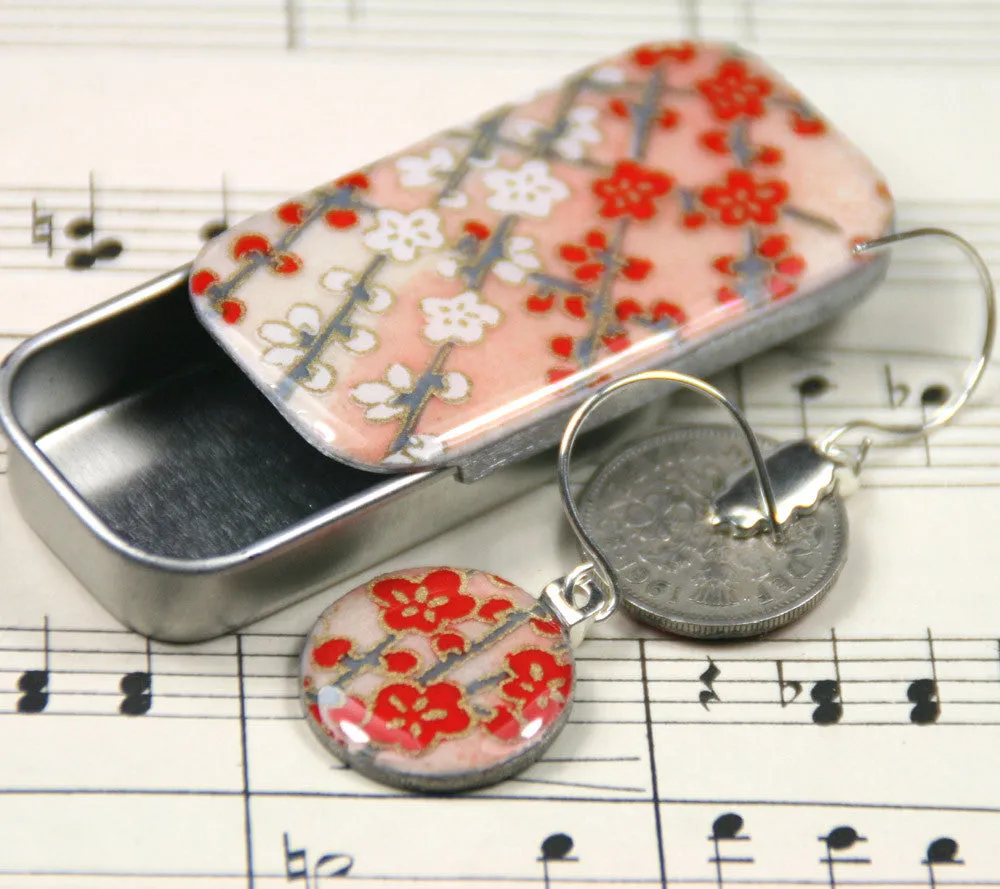 Sixpence Earrings and Teeny Tiny Tin Sunset Pink Blossom