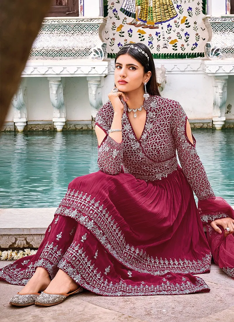 Splendid Pink Pure Georgette Embroidered Sharara Suit