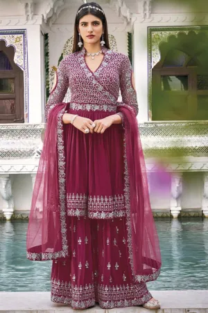 Splendid Pink Pure Georgette Embroidered Sharara Suit