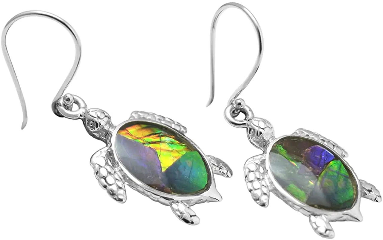 Starborn Canadian Ammolite Turtle Earrings in 925 Sterling Silver