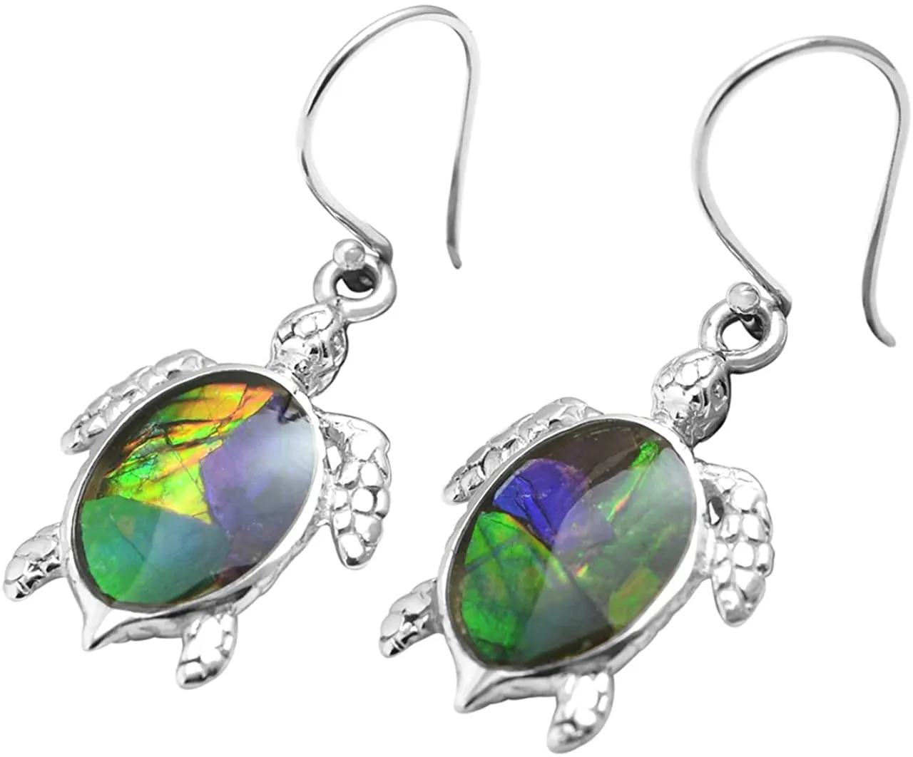 Starborn Canadian Ammolite Turtle Earrings in 925 Sterling Silver