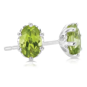 Sterling Silver 6x4mm Oval Cut Peridot  Stud Earrings