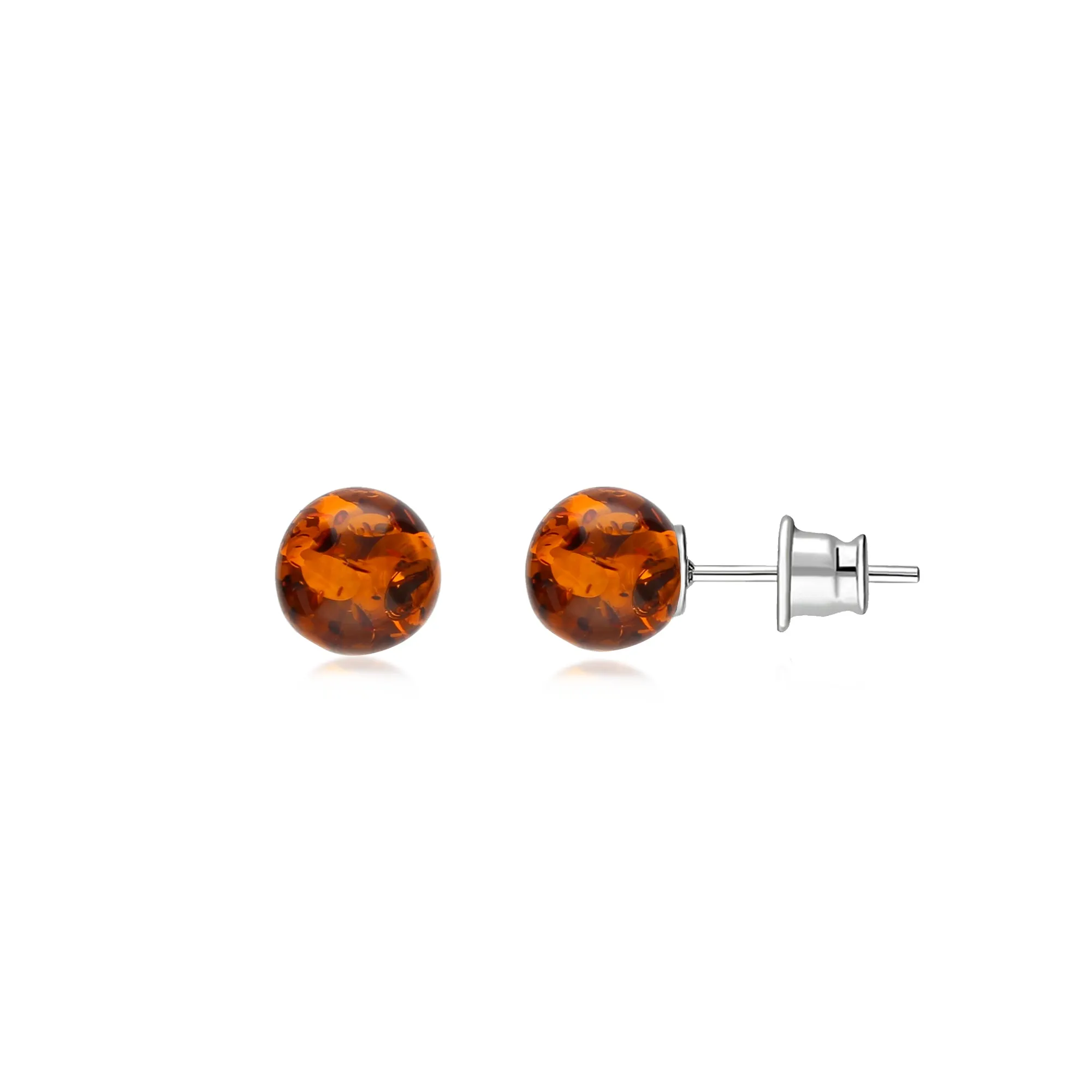 Sterling Silver Amber 8mm Ball Stud Earrings