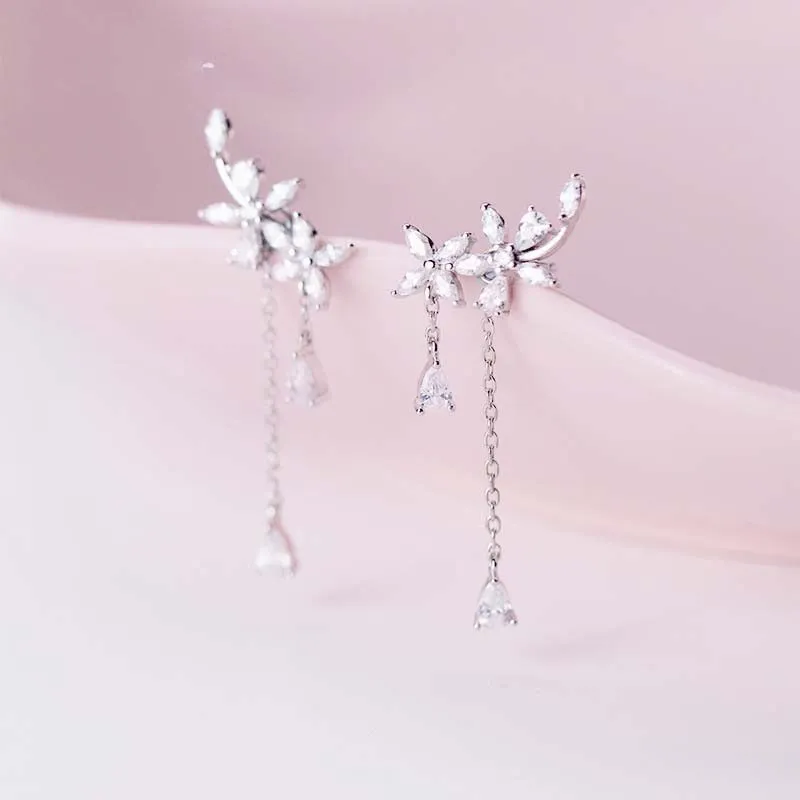 Sterling Silver Earrings for Women with CZ Lily Flower Studs